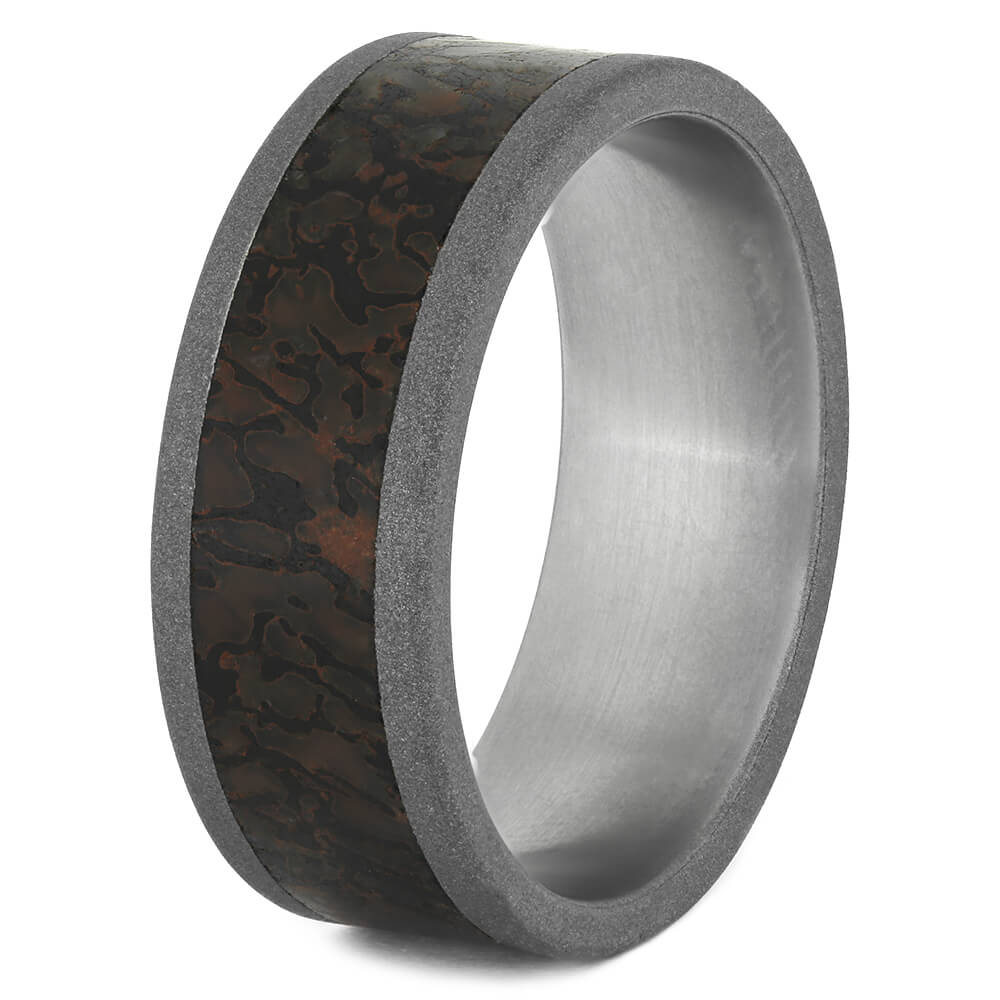 Men's Wedding Band with Dinosaur Bone and Sandblasted Finish-3626 - Jewelry by Johan