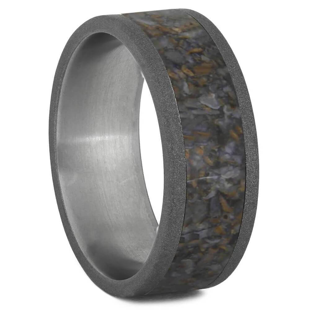 Men's Wedding Band with Dinosaur Bone and Sandblasted Finish-3626 - Jewelry by Johan