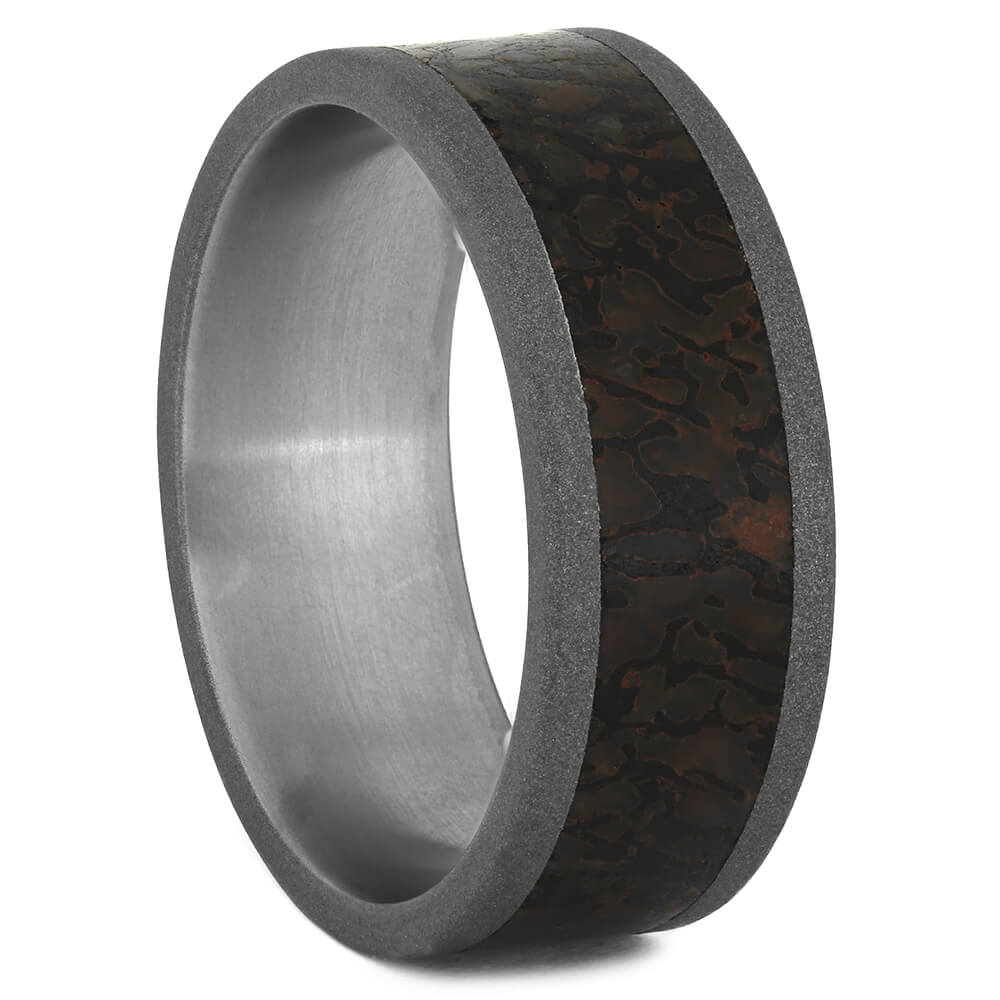 Men's Wedding Band with Dinosaur Bone and Sandblasted Finish-3626 - Jewelry by Johan
