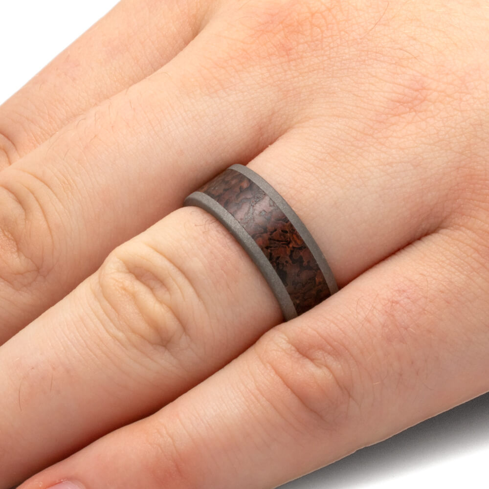 Men's Wedding Band with Dinosaur Bone and Sandblasted Finish-3626 - Jewelry by Johan