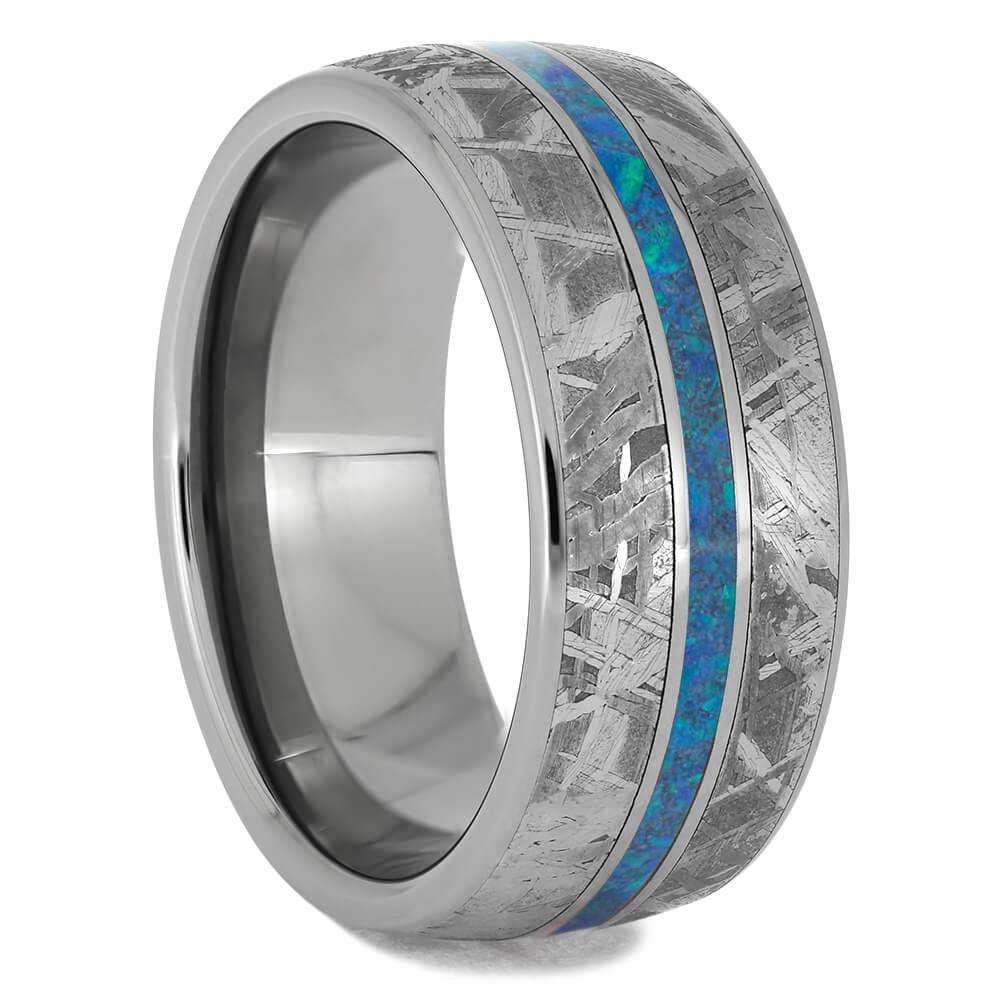Meteorite & Blue Opal Men's Wedding Band - Jewelry by Johan
