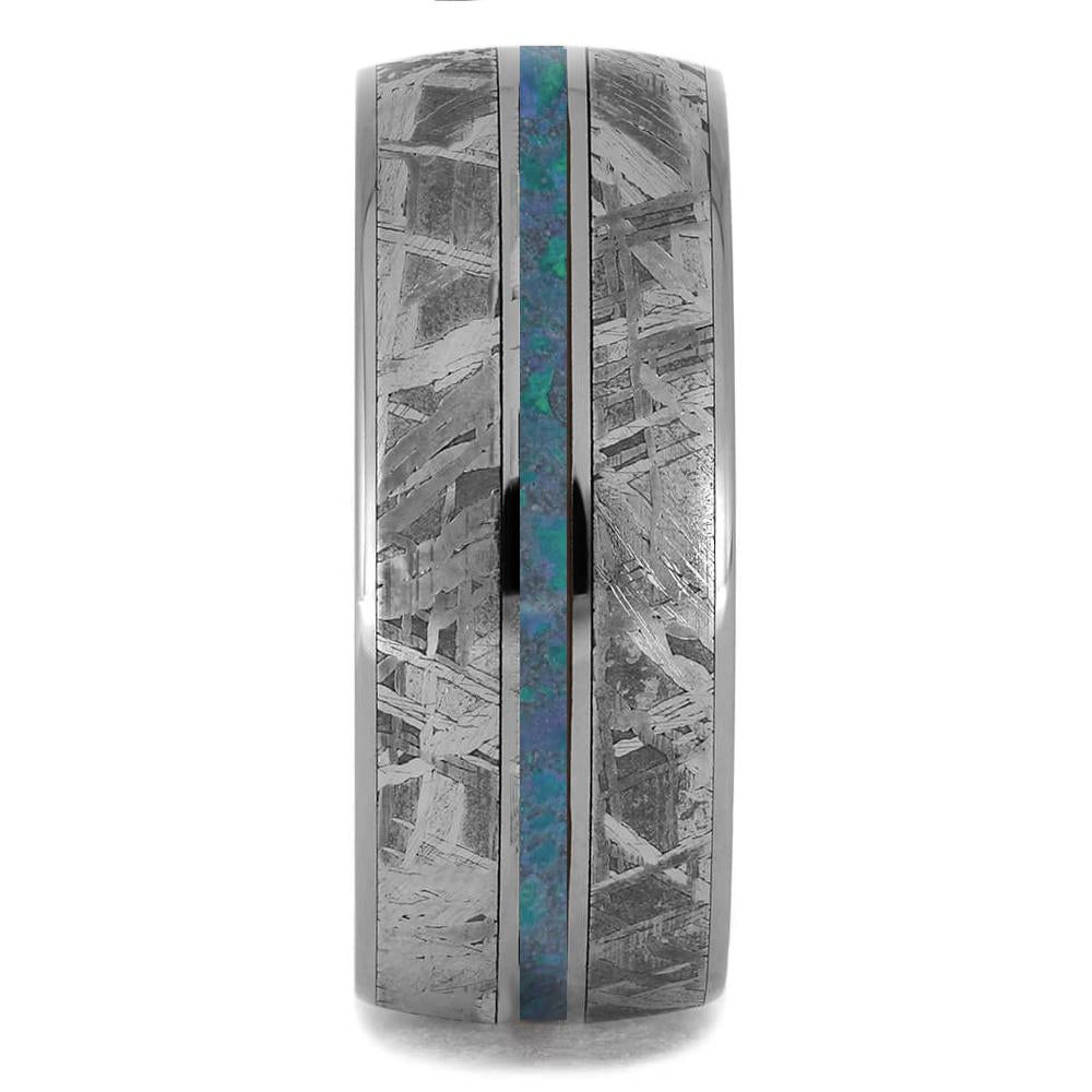 Meteorite & Blue Opal Men's Wedding Band - Jewelry by Johan