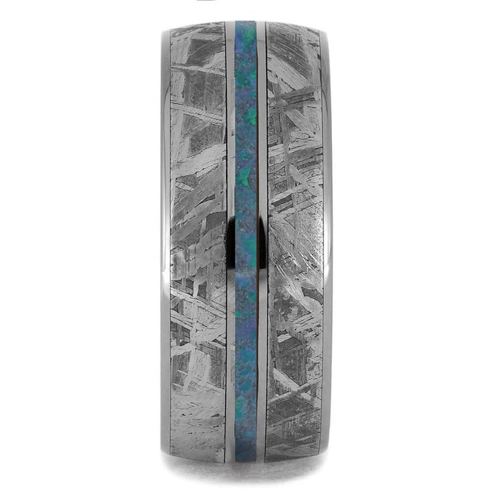 Meteorite & Blue Opal Men's Wedding Band - Jewelry by Johan