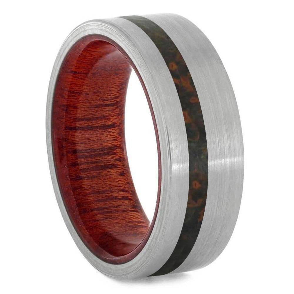 Men's wedding band with dinosaur bone inlay and wood inside