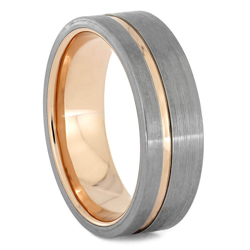 Plus Size Rose Gold Wedding Band with Brushed Titanium-3705X - Jewelry by Johan