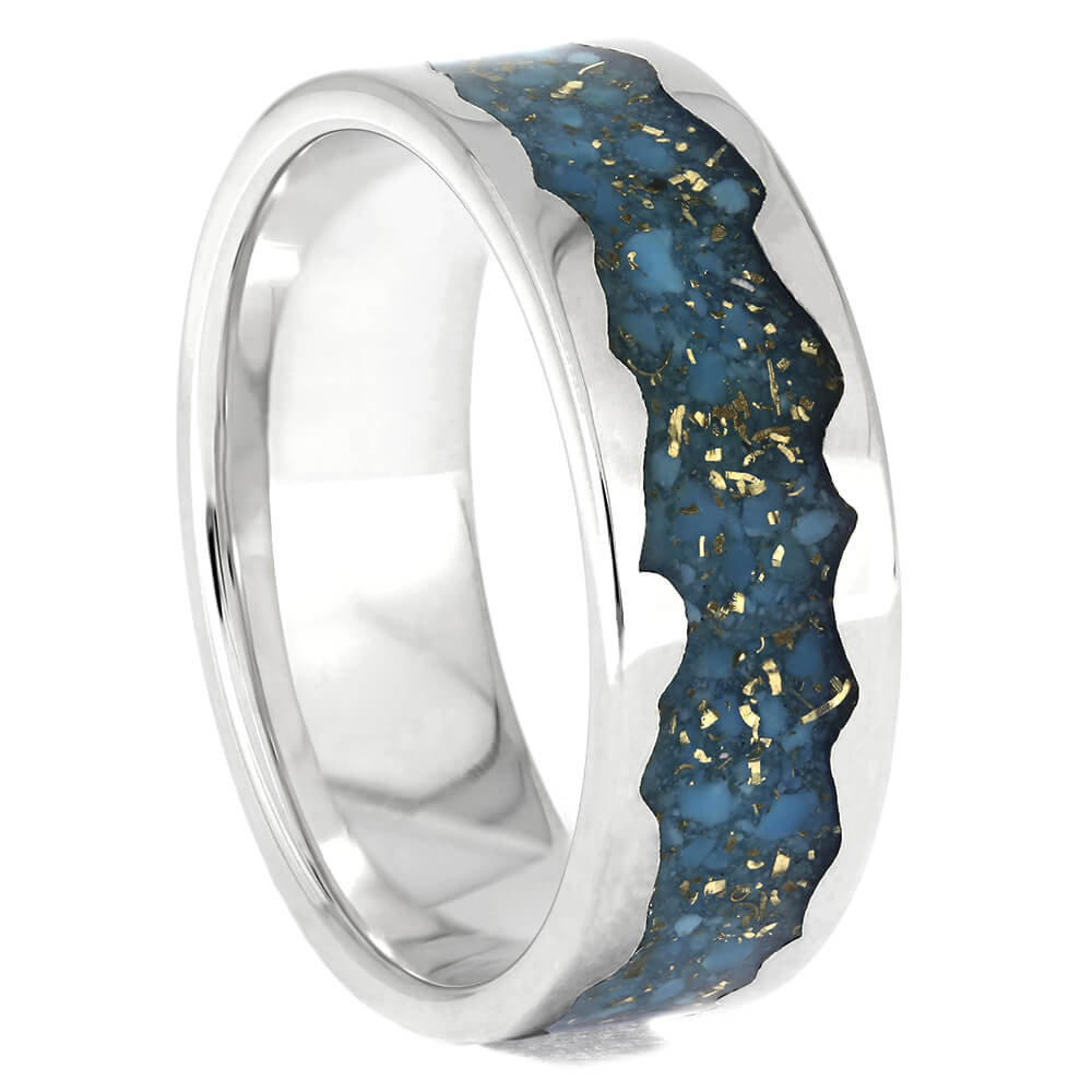 Turquoise Wedding Band with Gold Flakes