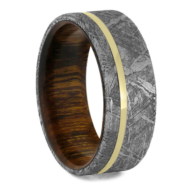 Meteorite Men's Wedding Band With Ironwood & Gold Pinstripe - Jewelry by Johan