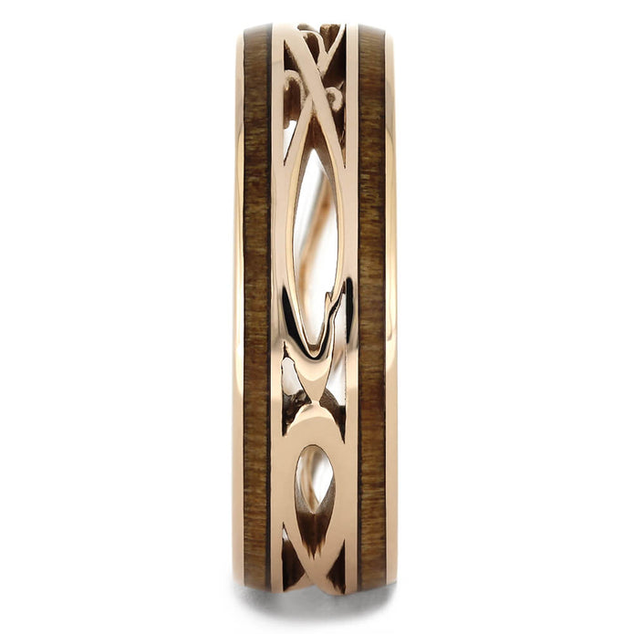 Rose Gold and Wood Wedding Bands