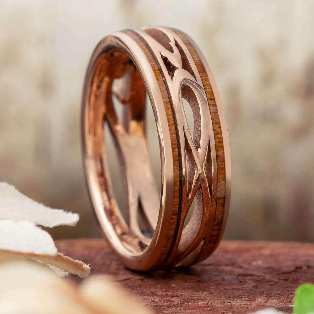 Wood Wedding Band in Rose Gold