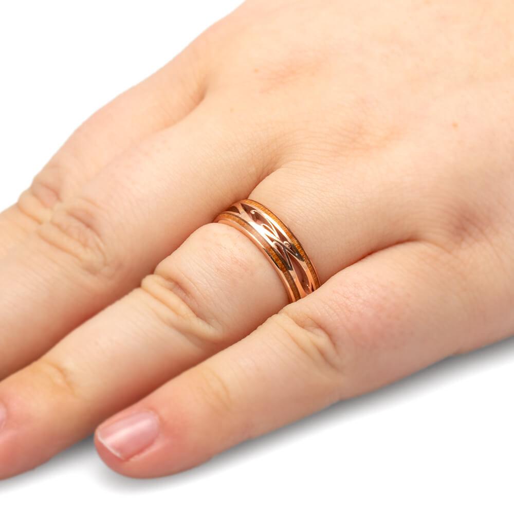 Custom Rose Gold Wedding Band, Cherry Wood Ring