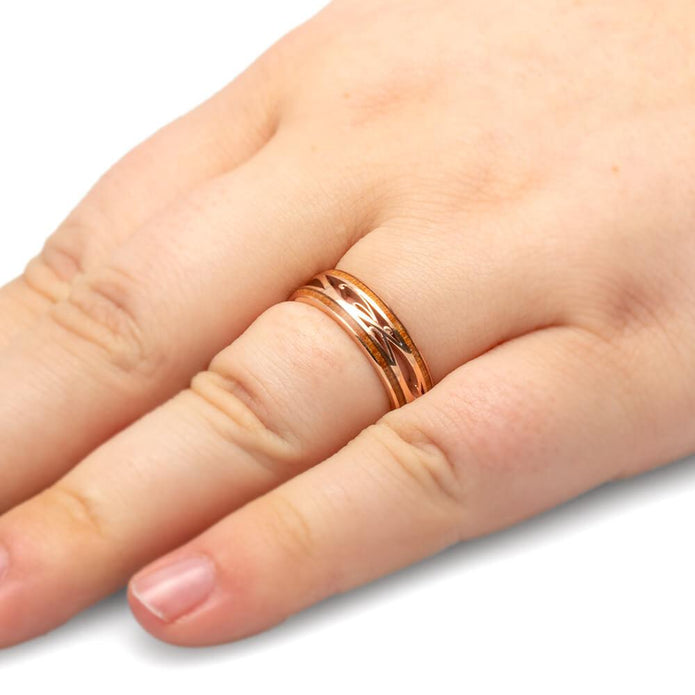Custom Rose Gold Wedding Band, Cherry Wood Ring