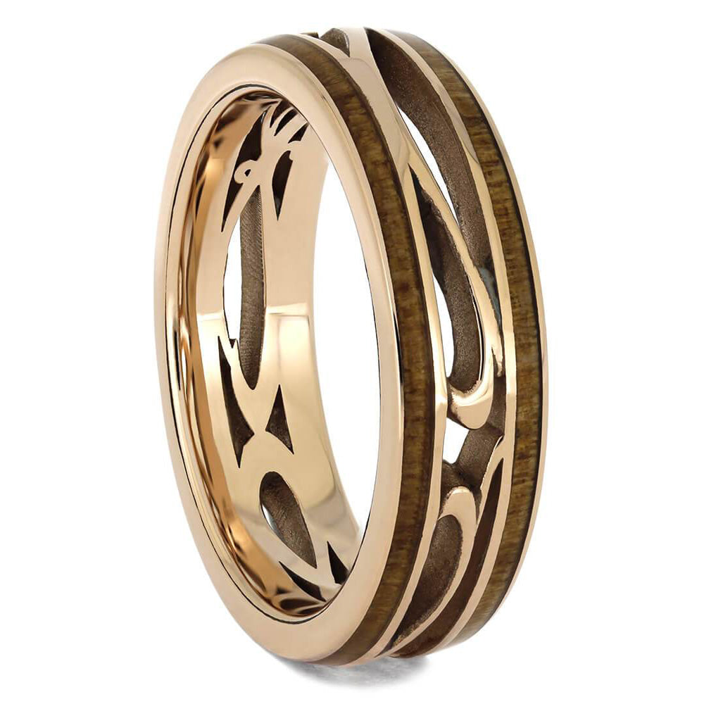 Custom Filigree Gold Wedding Band With Cherry Wood