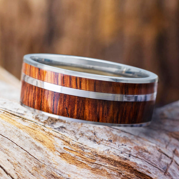 Men's Wedding Band With Koa Wood