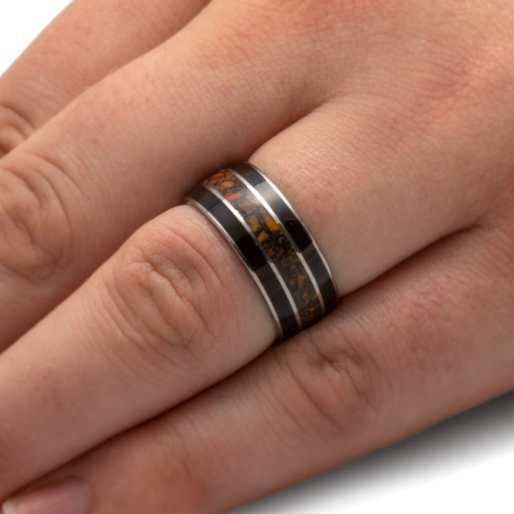 Blackwood Men's Wedding Band With Dinosaur Bone Inlay-3734 - Jewelry by Johan