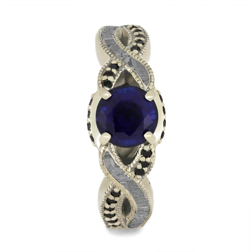 Blue Sapphire Engagement Ring With Black Diamond Accents, Meteorite Ring-3737 - Jewelry by Johan