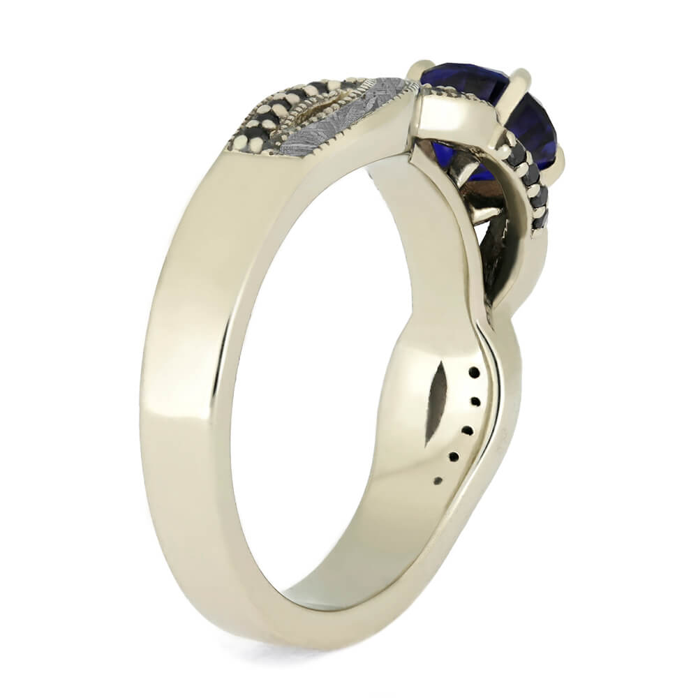 Blue Sapphire Engagement Ring With Black Diamond Accents, Meteorite Ring-3737 - Jewelry by Johan