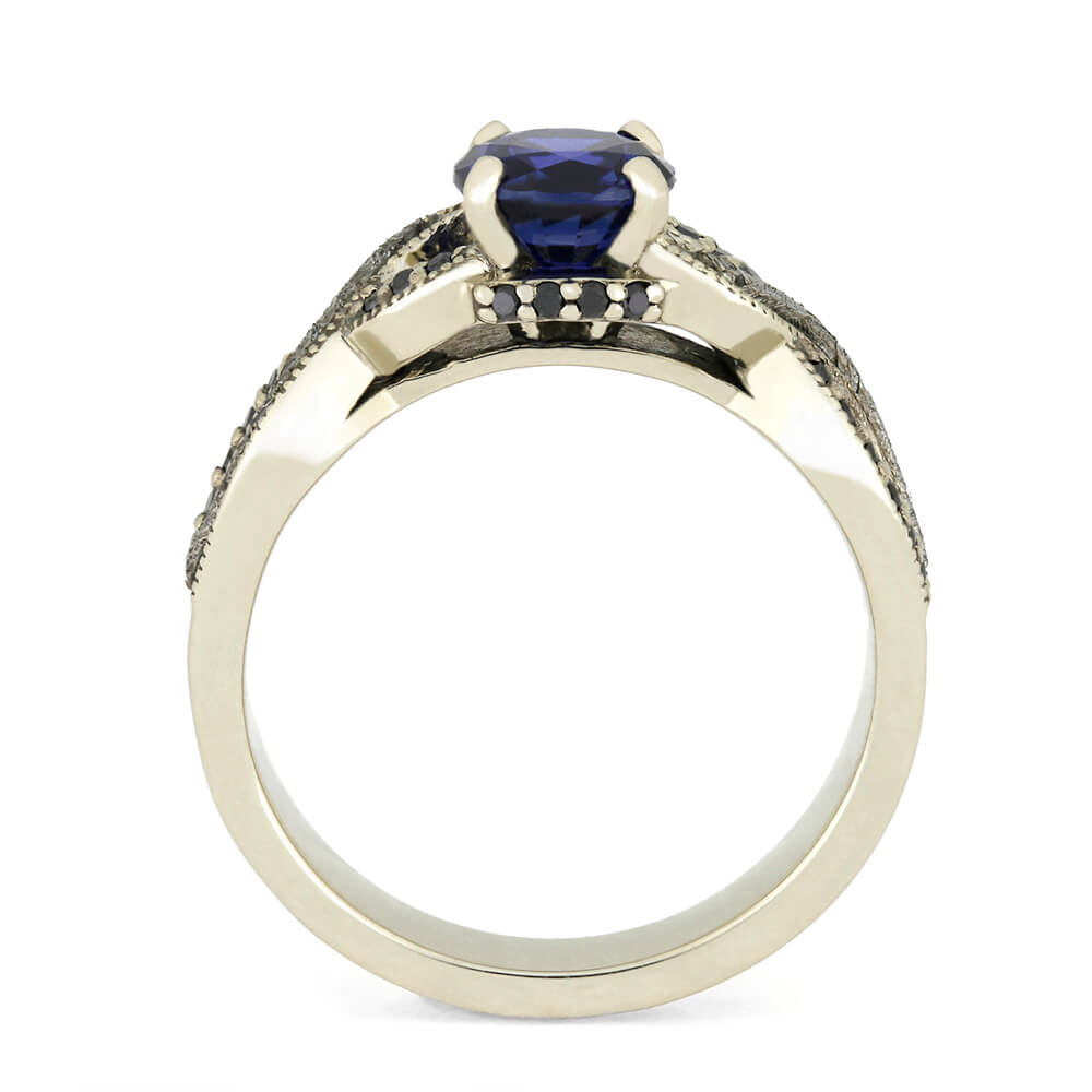 Blue Sapphire Engagement Ring With Black Diamond Accents, Meteorite Ring-3737 - Jewelry by Johan