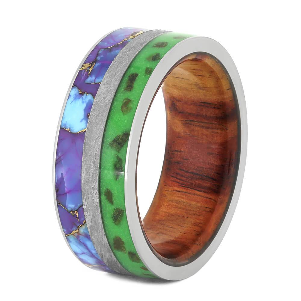 Glow in the Dark Dinosaur Bone Ring with Meteorite and Turquoise-3746 - Jewelry by Johan