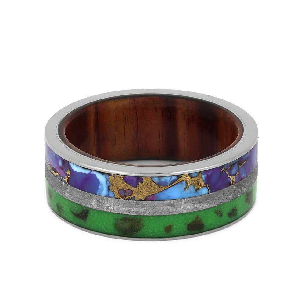 Glow in the Dark Dinosaur Bone Ring with Meteorite and Turquoise-3746 - Jewelry by Johan