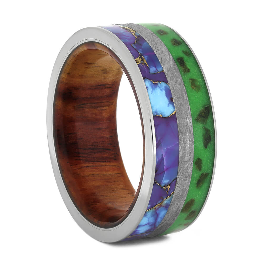 Glow in the Dark Dinosaur Bone Ring with Meteorite and Turquoise-3746 - Jewelry by Johan