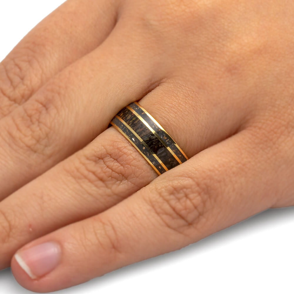 Dinosaur Bone Wedding Band with Black Stardust