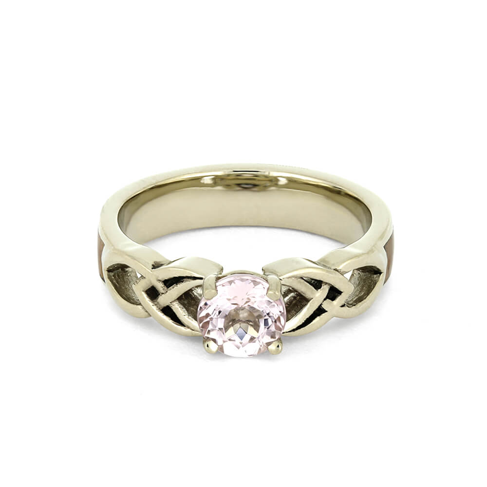 Morganite Engagement Ring in White Gold, Honduran Rosewood Inlay-3752 - Jewelry by Johan