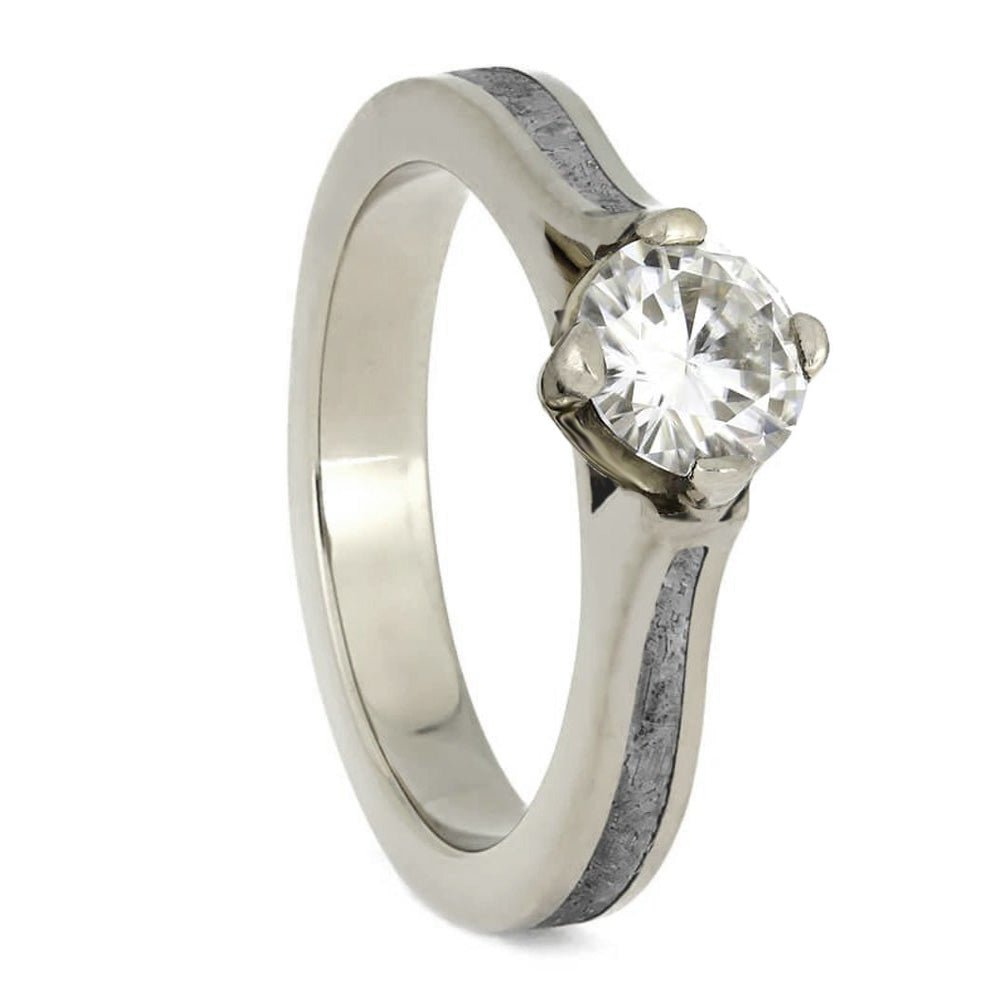 Compass Set Moissanite Solitaire Engagement Ring With Meteorite - Jewelry by Johan