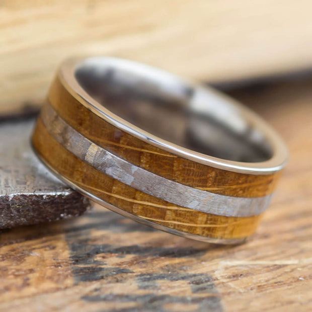 Meteorite and Whiskey Barrel Oak Wedding Band