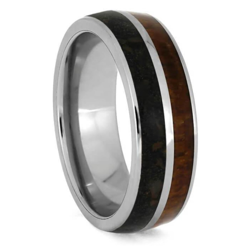 Titanium Dinosaur Bone Ring With Wood-3761 - Jewelry by Johan
