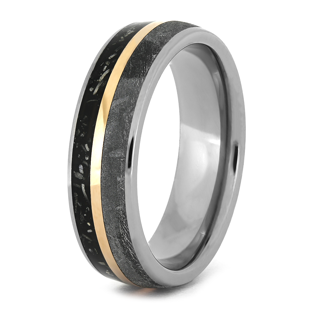 Black Stardust™ Wedding Band with Rose Gold and Meteorite-3766 - Jewelry by Johan