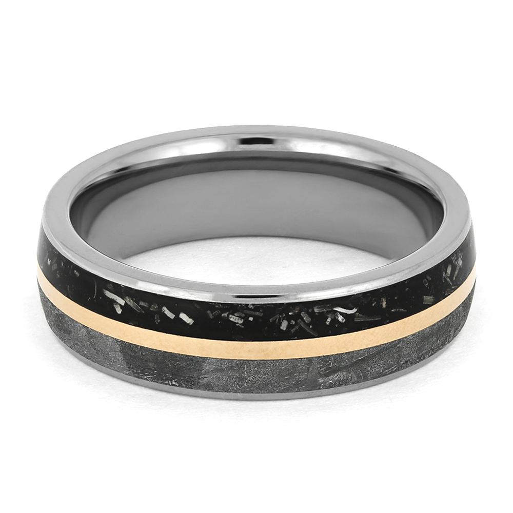 Black Stardust™ Wedding Band with Rose Gold and Meteorite-3766 - Jewelry by Johan