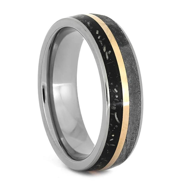 Black Stardust™ Wedding Band with Rose Gold and Meteorite-3766 - Jewelry by Johan