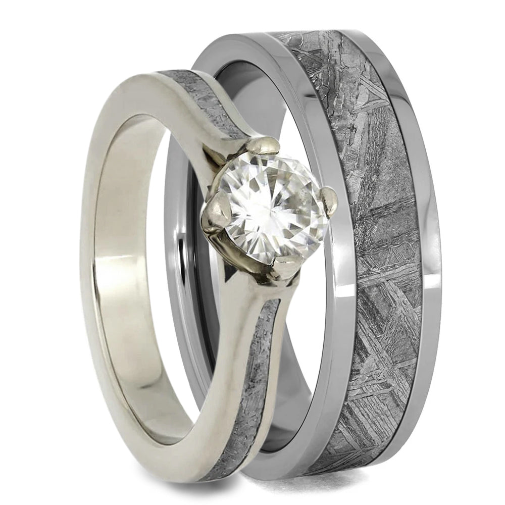 Meteorite Wedding Ring Set