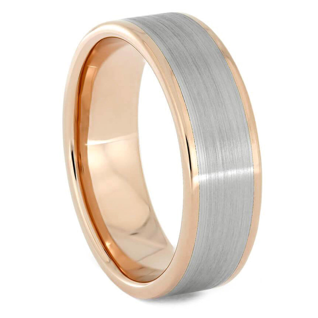 Solid Gold Wedding Band With Polished Edges and Brushed Center - Jewelry by Johan