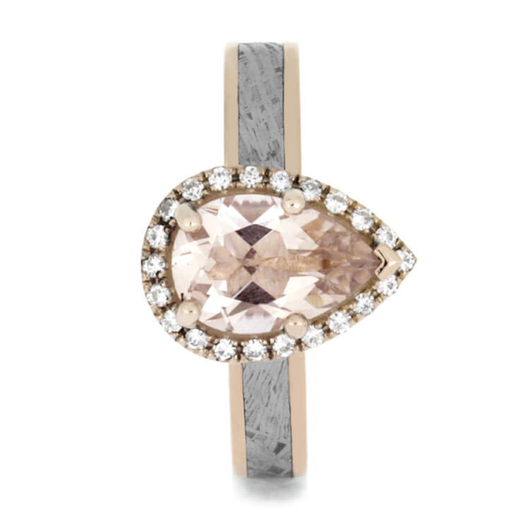 Morganite Engagement Ring In Rose Gold With Meteorite, Moissanite Halo Ring-3361 - Jewelry by Johan