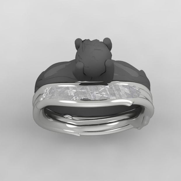 Meteorite Shadow Band with White Gold Branch Design-3783 - Jewelry by Johan