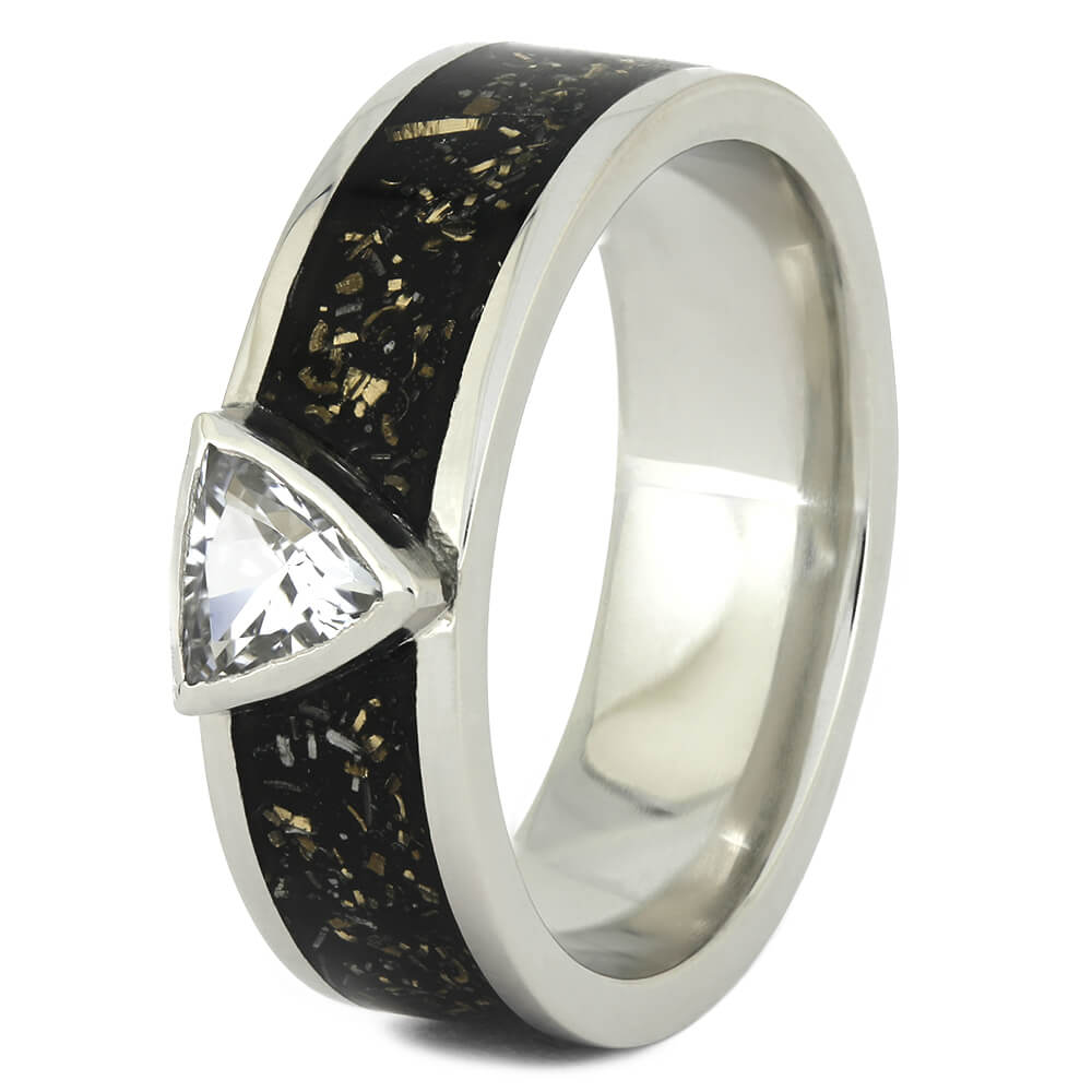 Trillion Cut White Sapphire Engagement Ring with Black Stardust™-3786 - Jewelry by Johan
