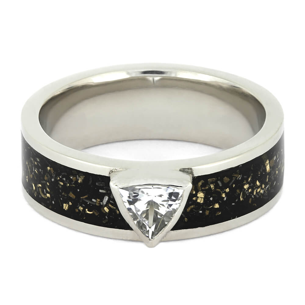 Trillion Cut White Sapphire Engagement Ring with Black Stardust™-3786 - Jewelry by Johan
