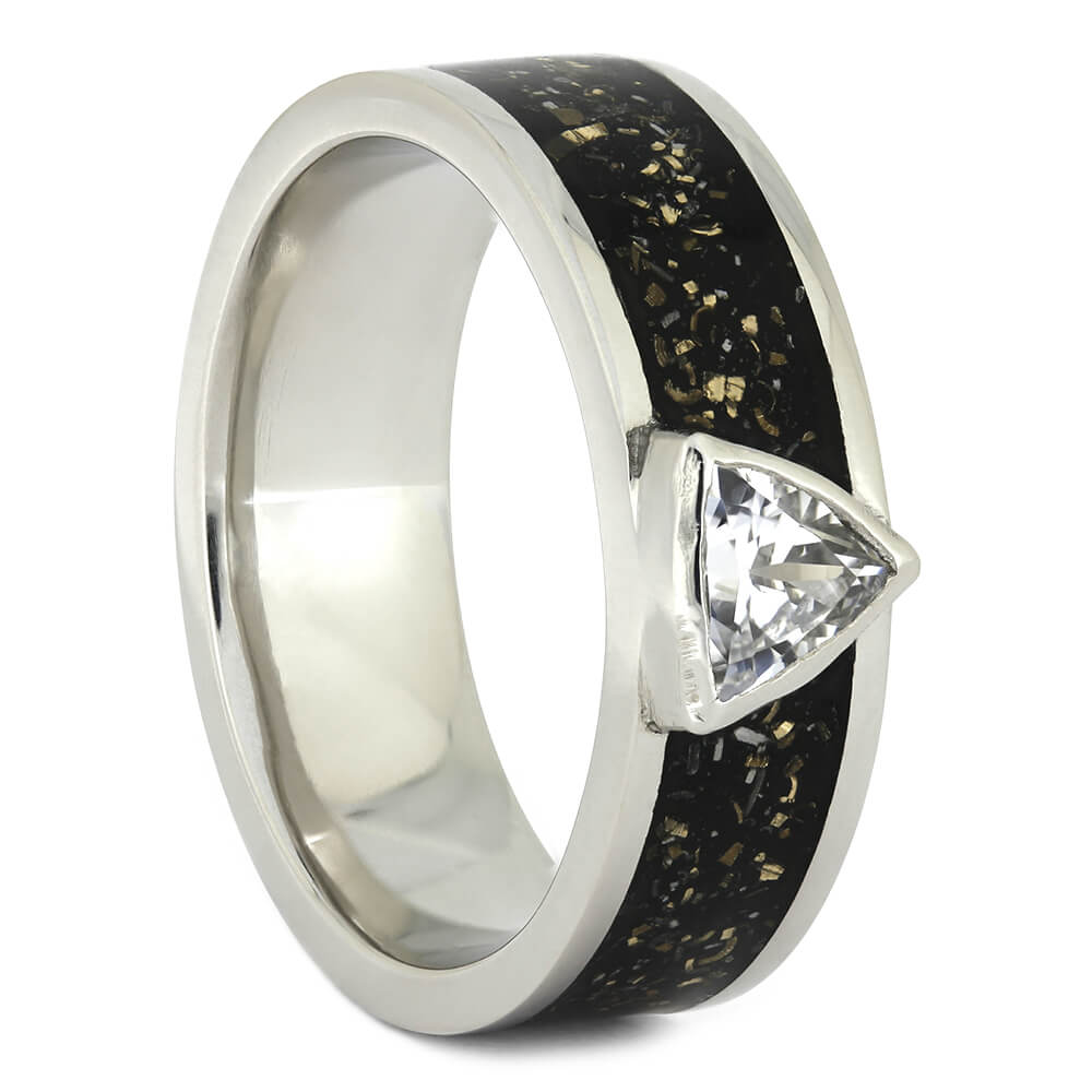 Trillion Cut White Sapphire Engagement Ring with Black Stardust™-3786 - Jewelry by Johan