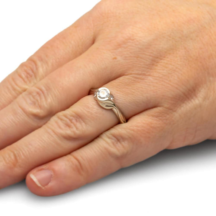 Three Stone Engagement Ring With Custom Leaf Pattern-3794 - Jewelry by Johan