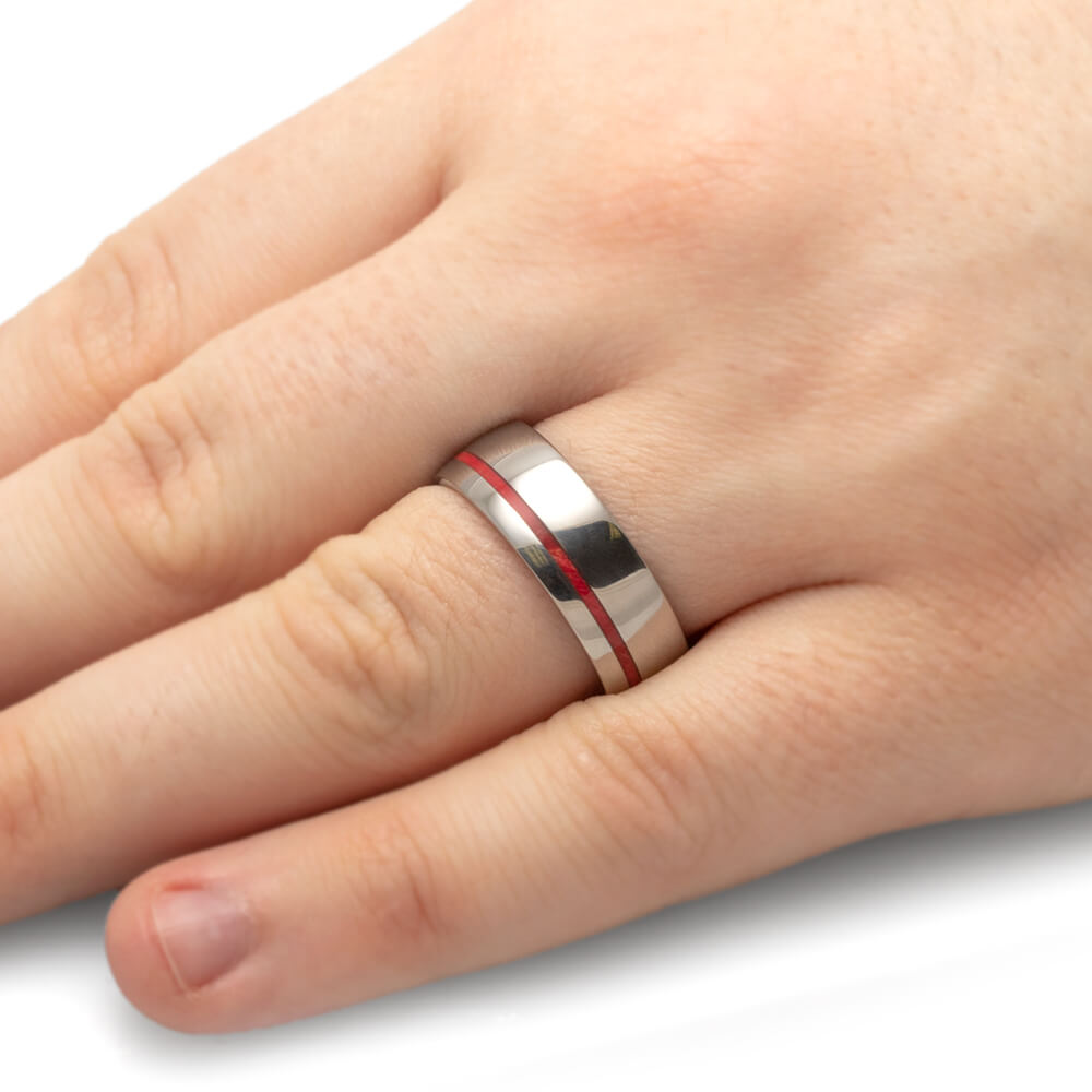 Red Box Elder Ring With Wooden Sleeve And Titanium-3823 - Jewelry by Johan