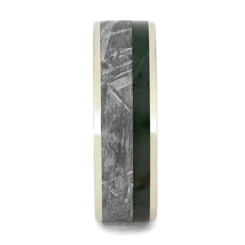 Gibeon Meteorite Ring With Green Jade, Whiskey Barrel Wedding Band-3824 - Jewelry by Johan