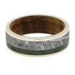 Gibeon Meteorite Ring With Green Jade, Whiskey Barrel Wedding Band-3824 - Jewelry by Johan