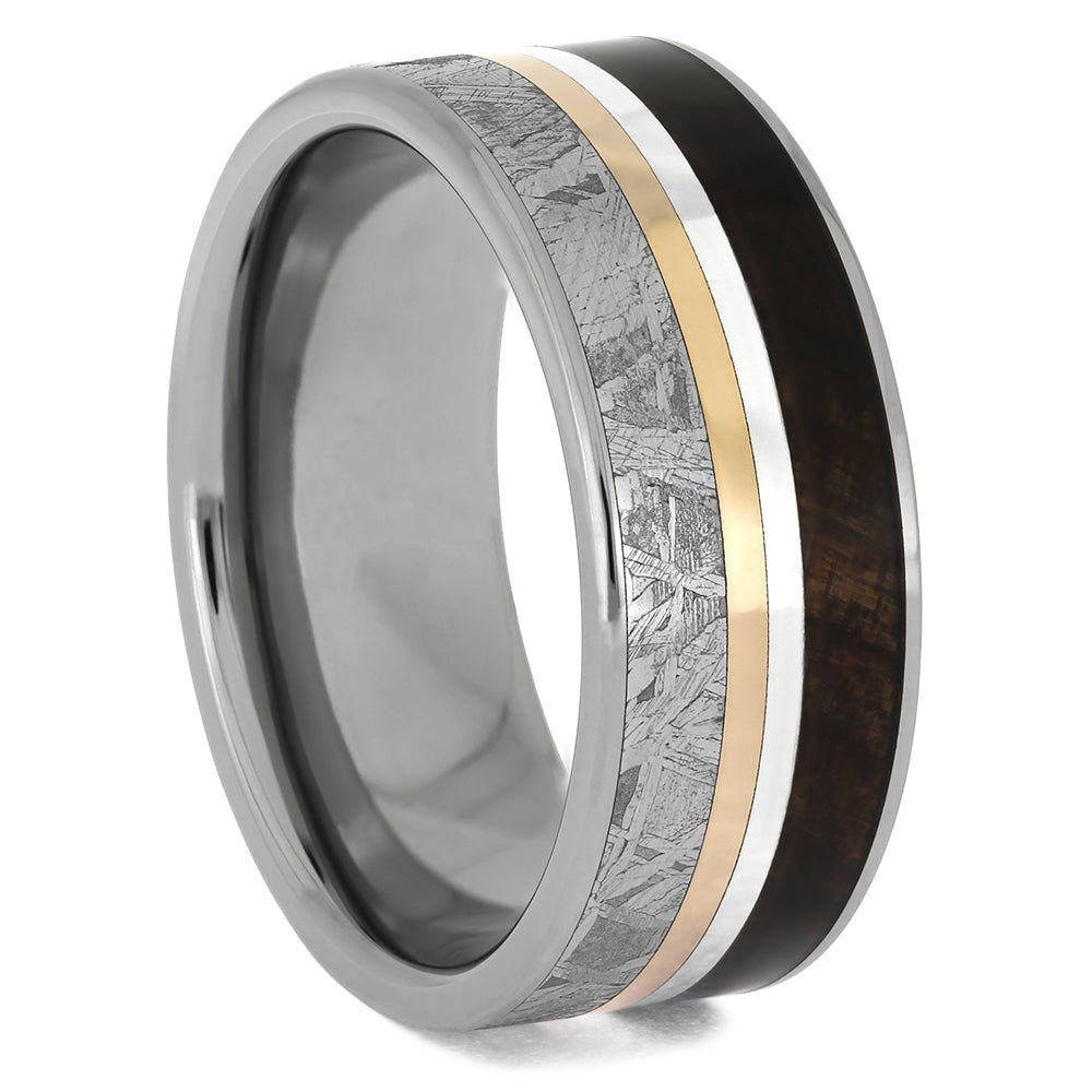 Meteorite and Wood Wedding Bands