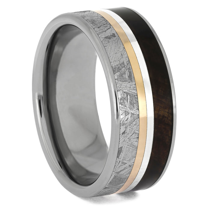 Meteorite and Wood Wedding Bands