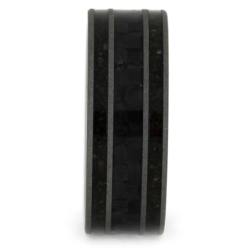 Carbon Fiber Wedding Band with Crushed Dinosaur Bone-3840 - Jewelry by Johan