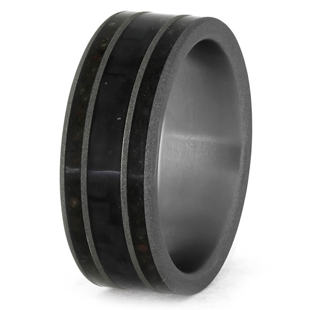 Carbon Fiber Wedding Band with Crushed Dinosaur Bone-3840 - Jewelry by Johan