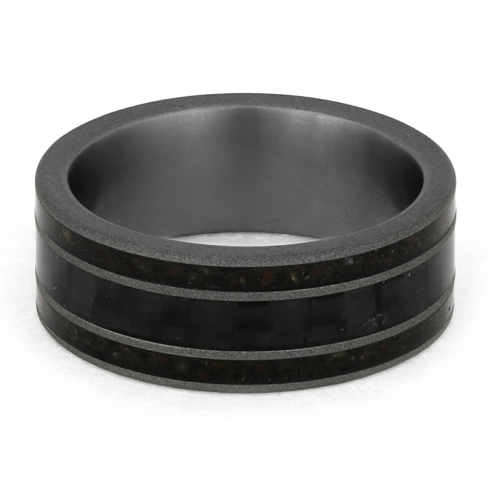 Carbon Fiber Wedding Band with Crushed Dinosaur Bone-3840 - Jewelry by Johan