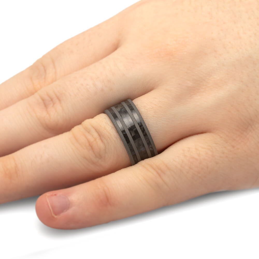Carbon Fiber Wedding Band with Crushed Dinosaur Bone-3840 - Jewelry by Johan