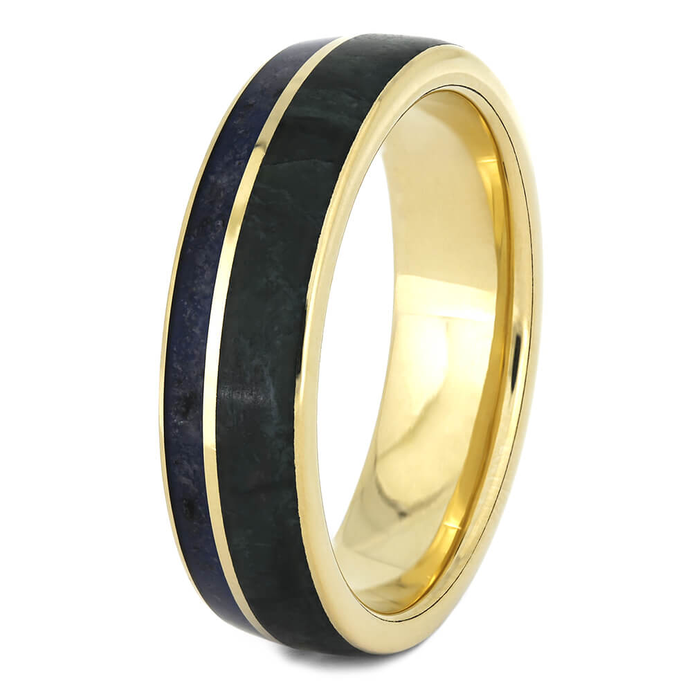 Yellow Gold Jade Wedding Band with Crushed Sapphires-3849 - Jewelry by Johan